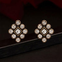 Urthn Antique Gold Plated Crystal Stud Earrings 