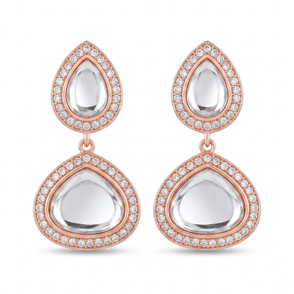 Urthn Rose Gold Plated Kundan And Austrian Stone Dangler Earrings(Pack of 6 )