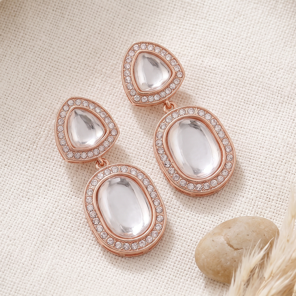 Urthn Rose Gold Plated Kundan And Austrian Stone Dangler Earrings