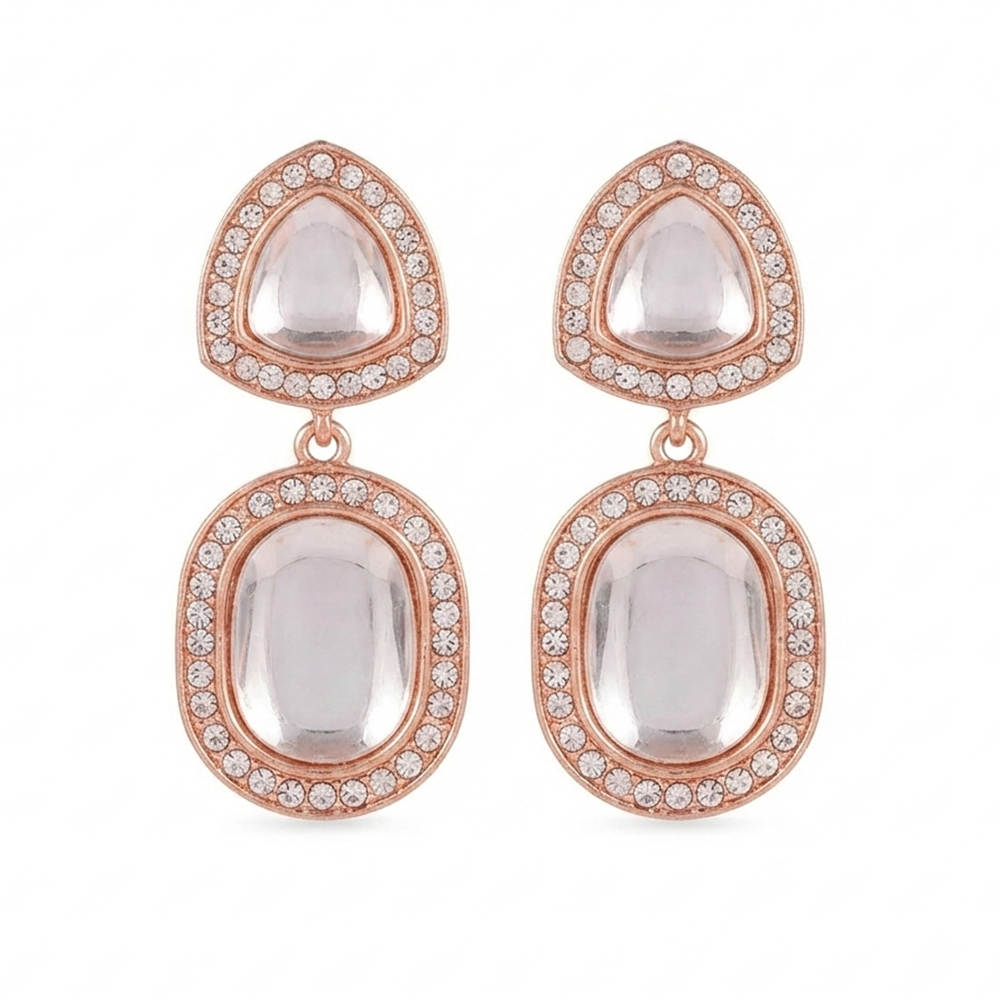 Urthn Rose Gold Plated Kundan And Austrian Stone Dangler Earrings(Pack of 6 )
