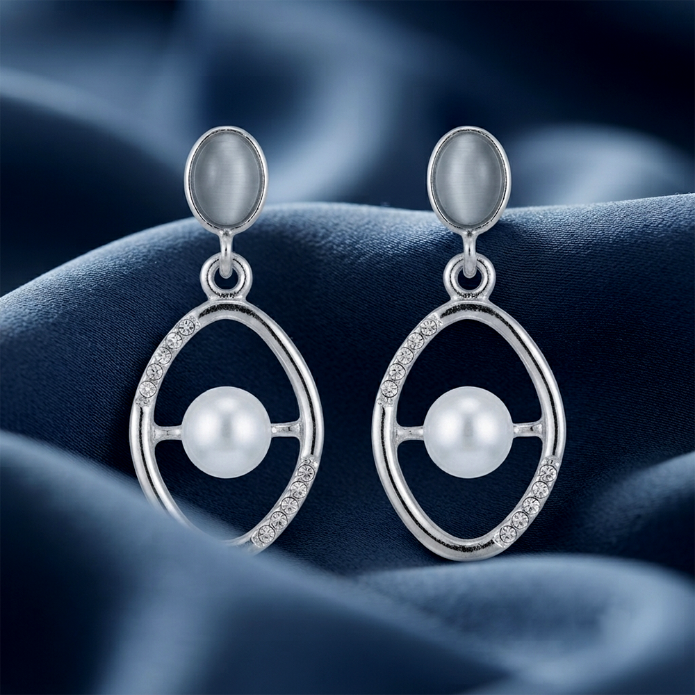 Urthn Silver Plated Monalisa Stone Dangler Earrings