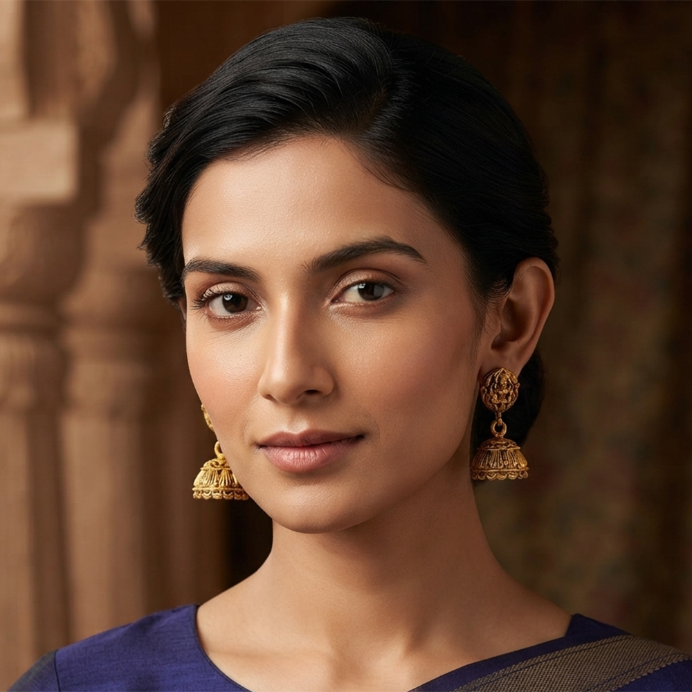 Urthn Antique Gold Plated Temple Jhumki Earrings(Pack of 6 )