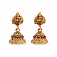 Urthn Antique Gold Plated Temple Jhumki Earrings(Pack of 6 )