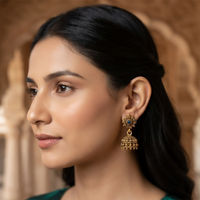 Urthn Antique Gold Plated Temple Jhumki Earrings(Pack of 6 )