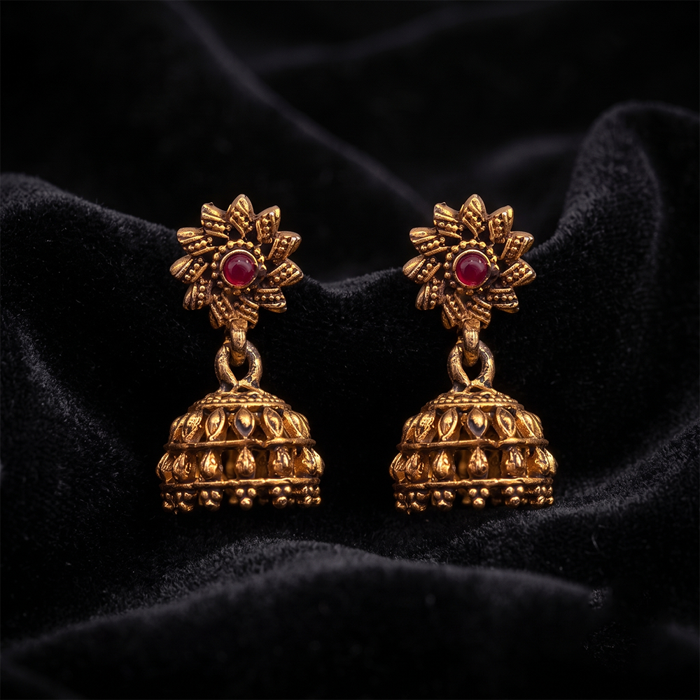 Urthn Antique Gold Plated Temple Jhumki Earrings
