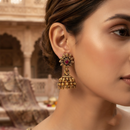 Urthn Antique Gold Plated Temple Jhumki Earrings(Pack of 6 )