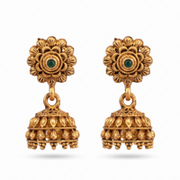 Urthn Antique Gold Plated Temple Jhumki Earrings(Pack of 6 )