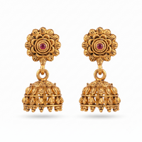 Urthn Antique Gold Plated Temple Jhumki Earrings(Pack of 6 )