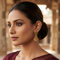 Urthn Antique Gold Plated Temple Jhumki Earrings(Pack of 6 )