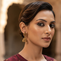 Urthn Antique Gold Plated Temple Jhumki Earrings(Pack of 6 )