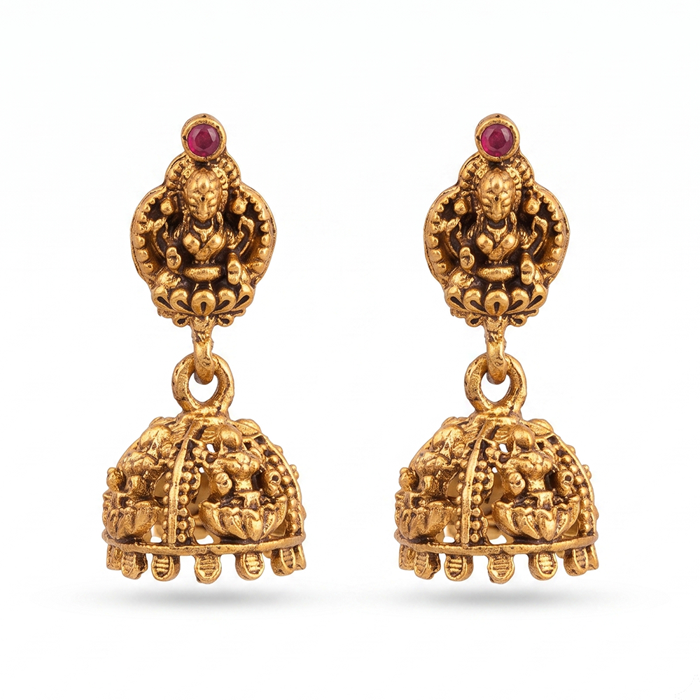 Urthn Antique Gold Plated Temple Jhumki Earrings(Pack of 6 )