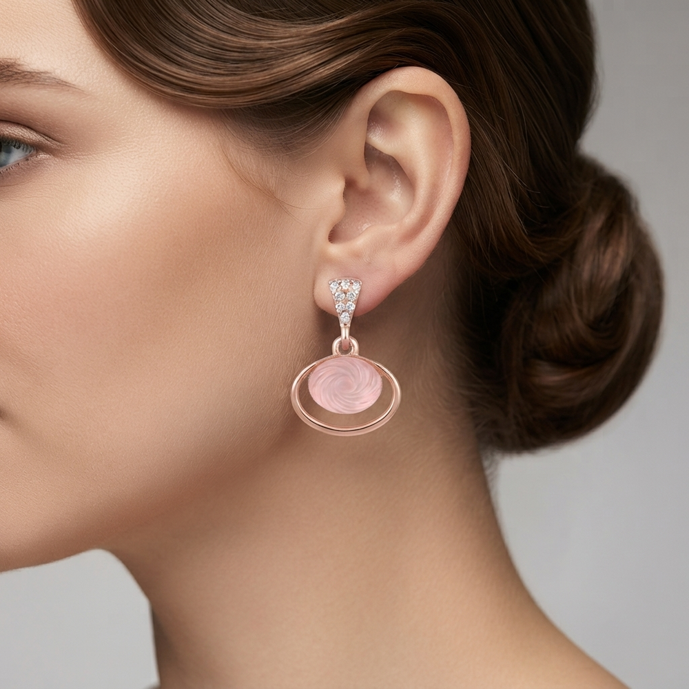 Urthn Rose Gold Plated Monalisa Stone Dangler Earrings(Pack of 6 )
