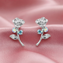 Urthn Silver Plated Rose Design Stud Earrings