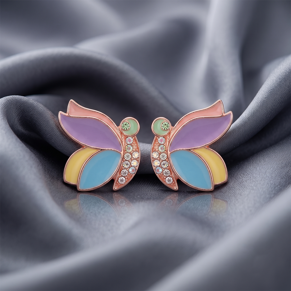 Urthn Rose Gold Plated Butterfly Enamel Stud Earrings 