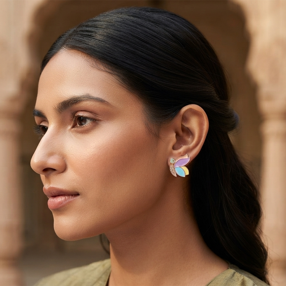 Urthn Rose Gold Plated Butterfly Enamel Stud Earrings (Pack of 6 )