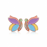 Urthn Rose Gold Plated Butterfly Enamel Stud Earrings (Pack of 6 )