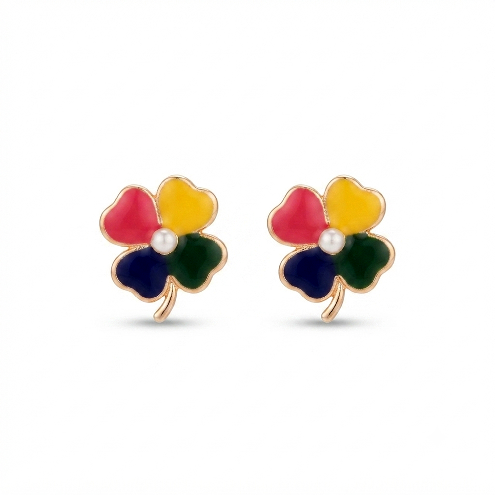 Urthn Rose Gold Plated Floral Enamel Stud Earrings (Pack of 6 )