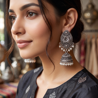 Urthn Lightweight Oxidised Jhumki Earrings for women(Pack of 3)