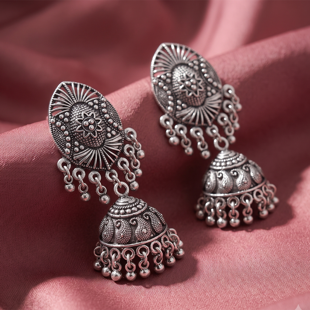 Urthn Lightweight Oxidised Jhumki Earrings for women