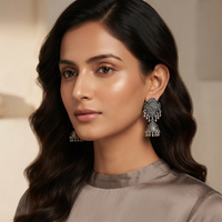 Urthn Lightweight Oxidised Jhumki Earrings for women(Pack of 3)