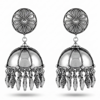 Urthn These oxidised silver jhumka earrings feature a floral stud for Women(Pack of 3)