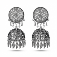 Urthn These oxidised silver jhumka earrings feature a floral stud for Women(Pack of 3)