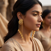 Urthn Traditional Gold Plated Austrian Stone Pearl Kashmiri  Jhumki Earrings for Women(Pack of 3)