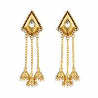 Urthn Ethnic Gold Plated Kashmiri Jhumki Earrings with Austrian Stone & Pearl(Pack of 3)