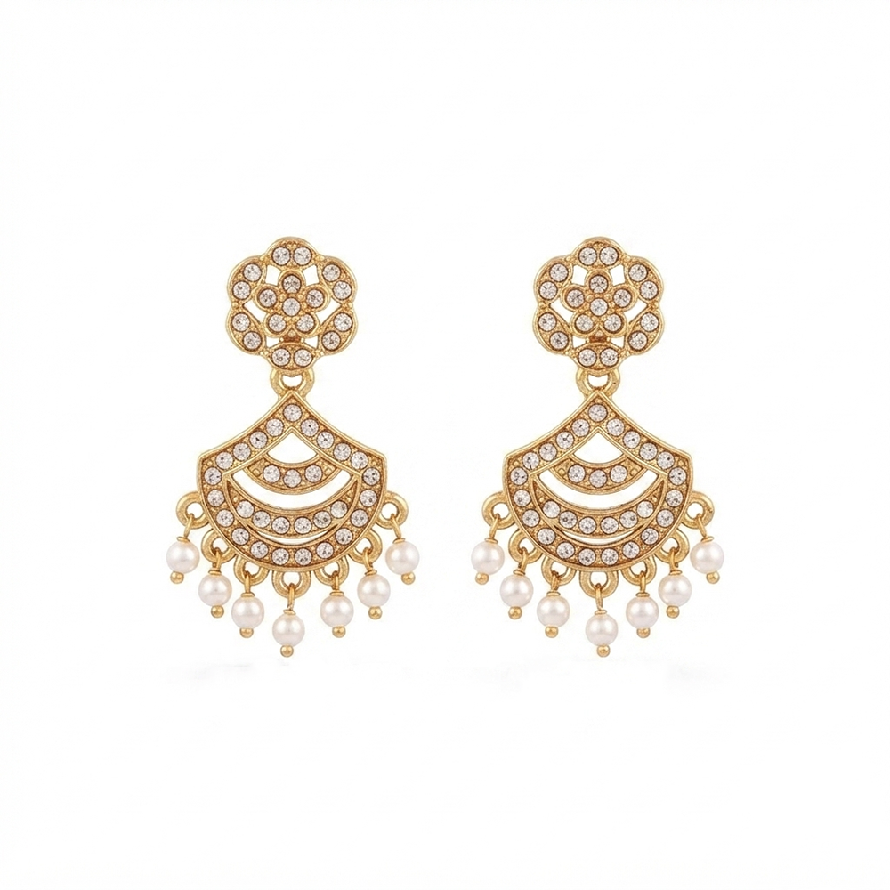 Urthn Designer Stone & Pearl Chandelier Earrings for Women(Pack of 3)