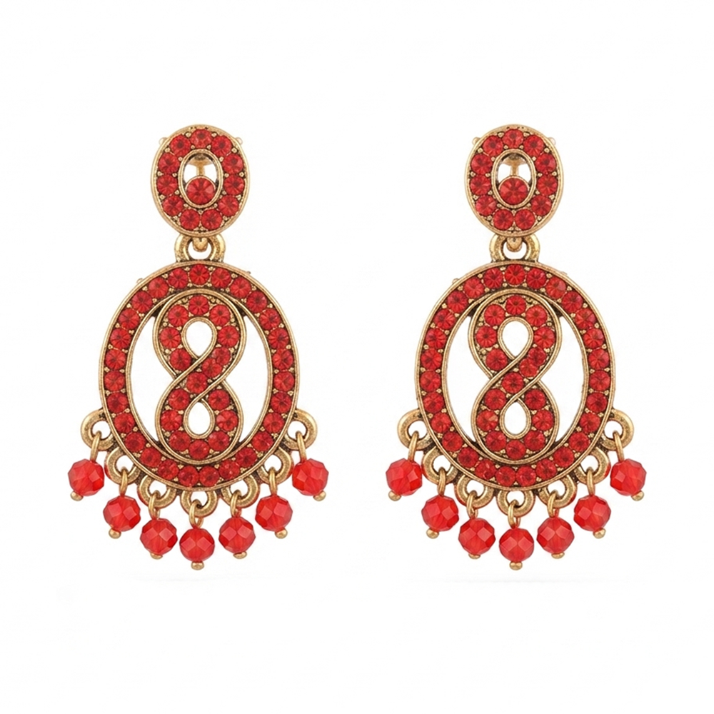 Urthn Designer Stone & Pearl Chandelier Earrings for Women(Pack of 3)