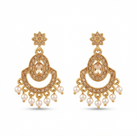 Urthn Designer Stone & Pearl Chandelier Earrings for Women(Pack of 3)