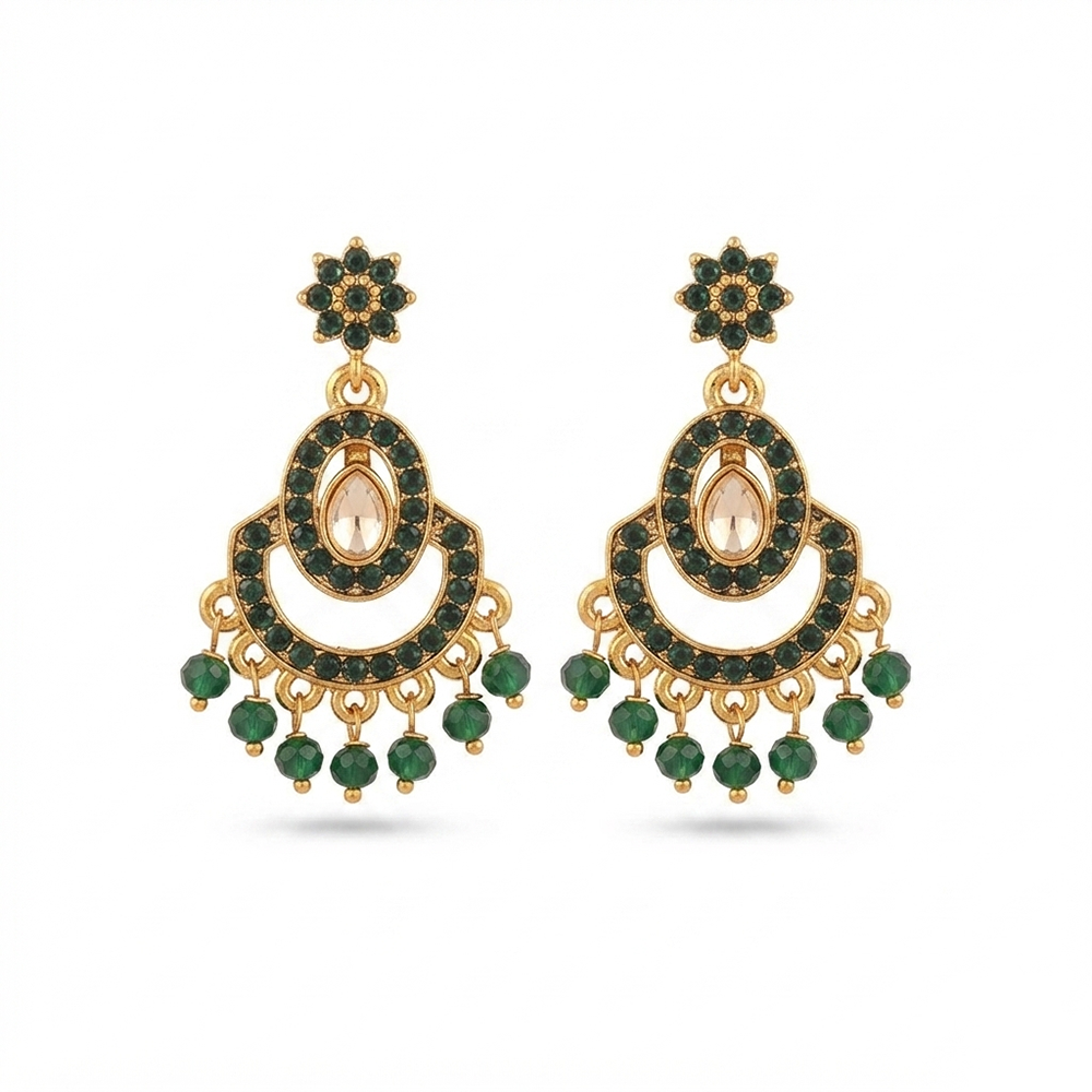 Urthn Designer Stone & Pearl Chandelier Earrings for Women(Pack of 3)
