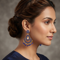 Urthn Designer Stone & Pearl Chandelier Earrings for Women(Pack of 3)