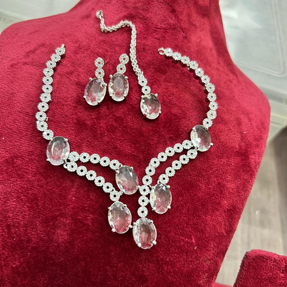 Sona Covering Glowing Silver Plated American Diamond Necklace Set