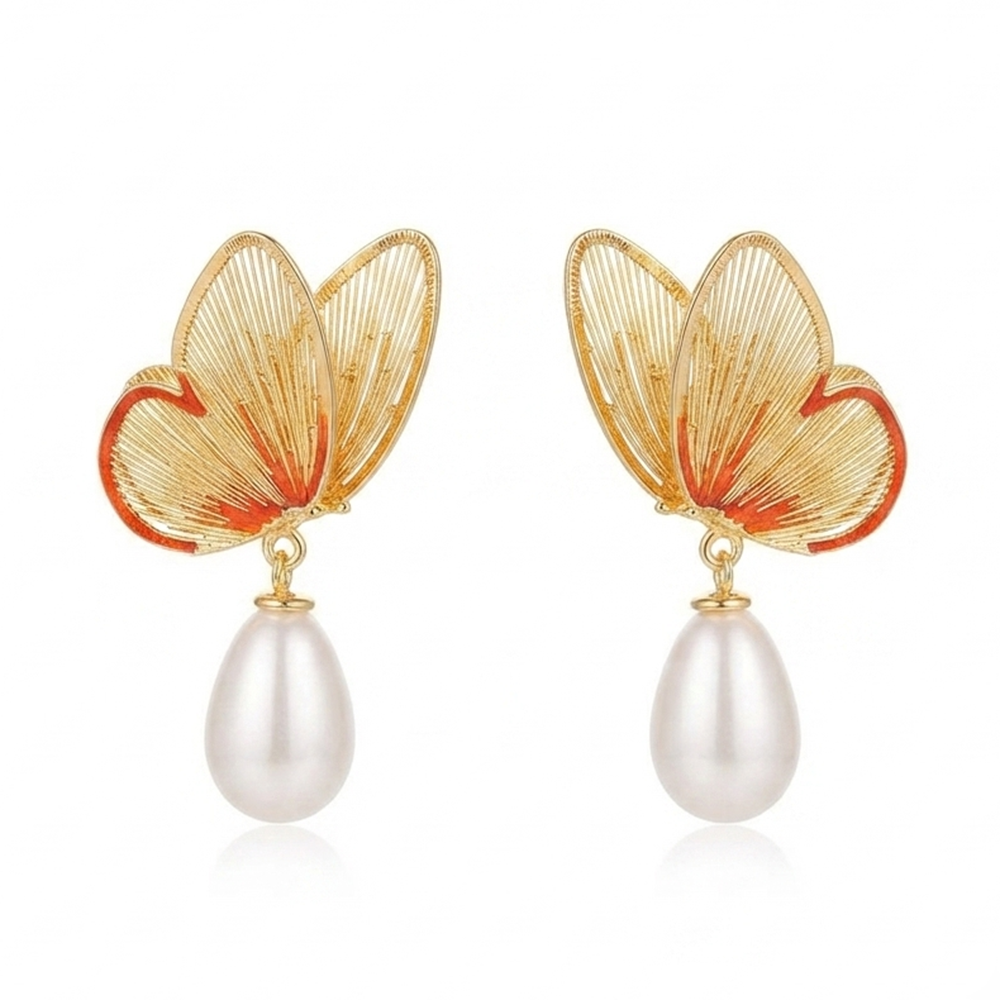 Urthn Beautiful Butterfly Shape Pearl Drop Earrings for Women Classic Ethnic & Party Wear(Pack Of 3)