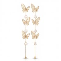 Urthn Trendy Long Tassel Earrings with Butterfly  Drop for Women (Pack Of 3)