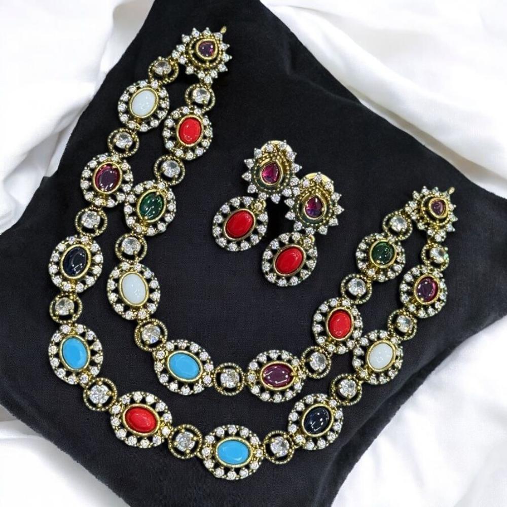Sona Covering Royal Gold Plated Adorned with Austrian & Crystal Stone Necklace Set