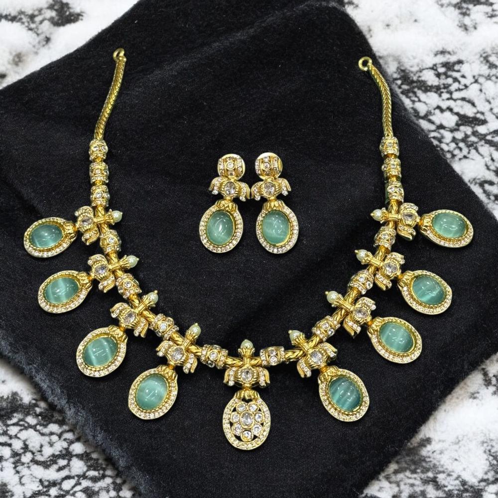 Sona Covering Gold Plated Pota Stone And Austrian Necklace Set