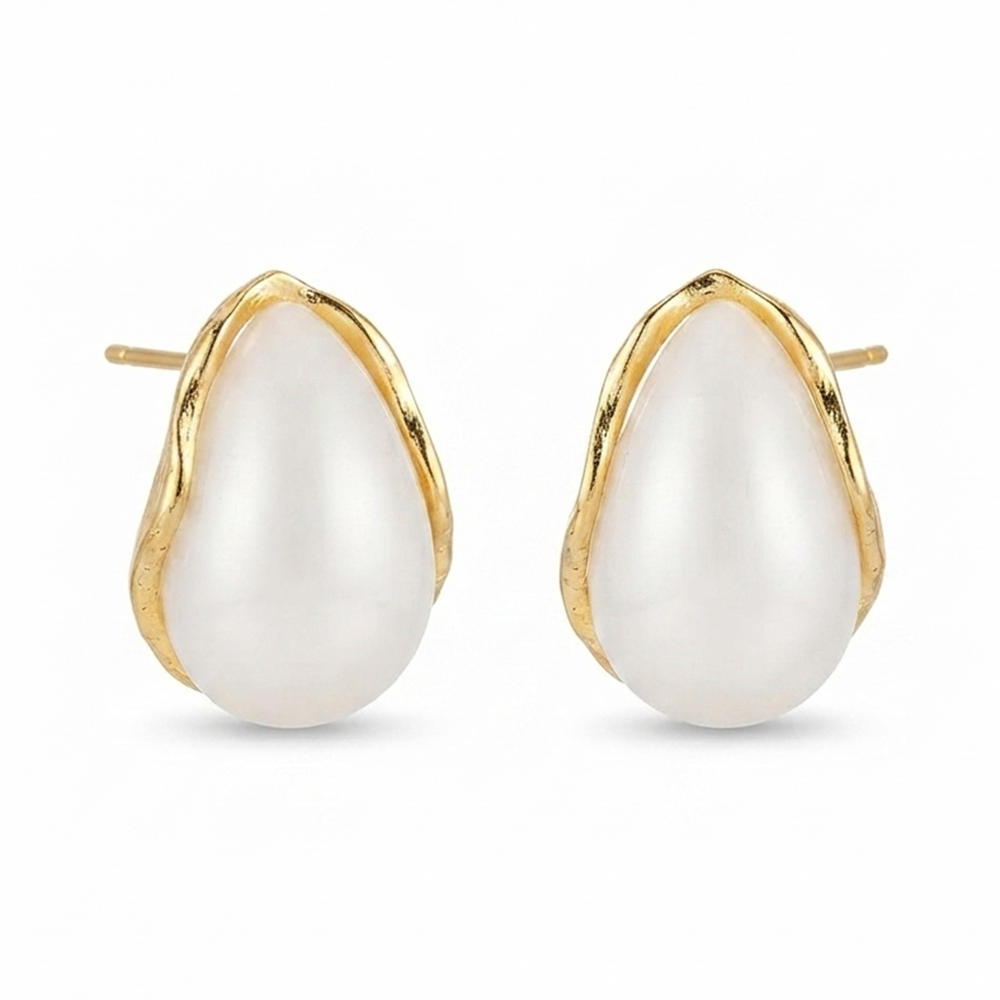 Urthn Premium White Marble Rasin TearDrop Stud Earrings for Women (Pack Of 3)