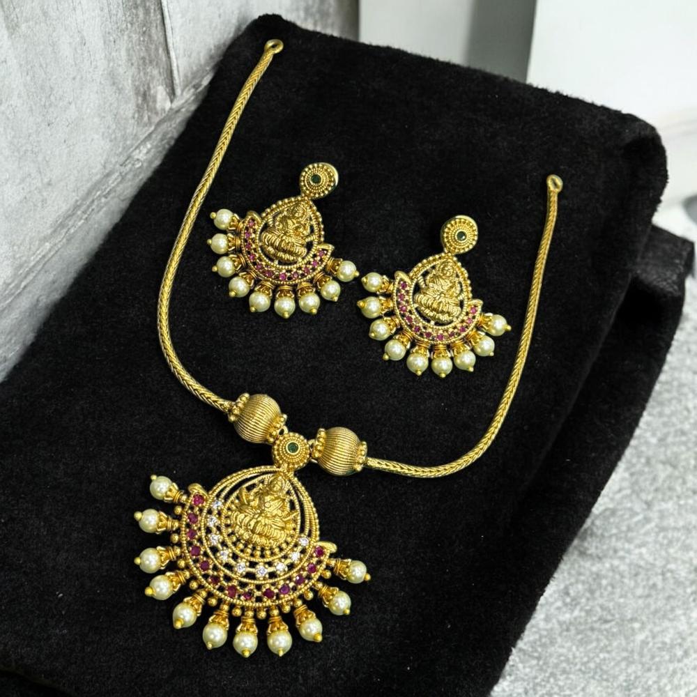 Sona Covering Gold Plated Pota Stone Temple Necklace Set