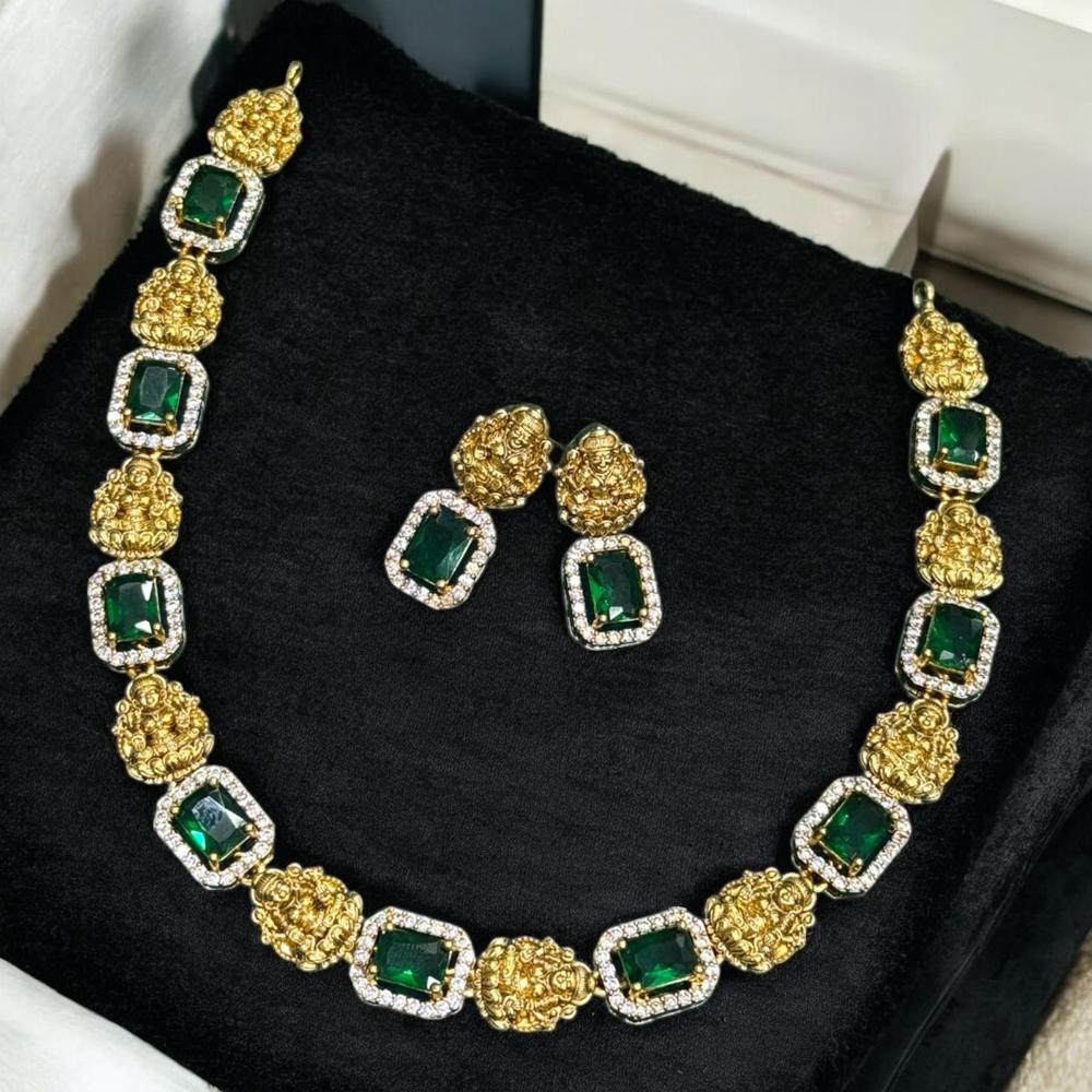 Sona Covering Gold Plated Austrian Stone Temple Necklace Set