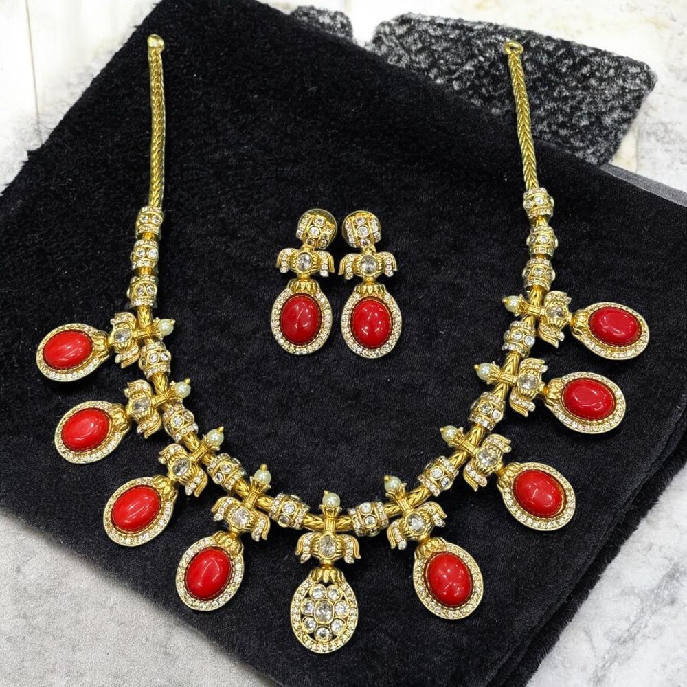 Sona Covering Gold Plated Pota Stone Necklace Set