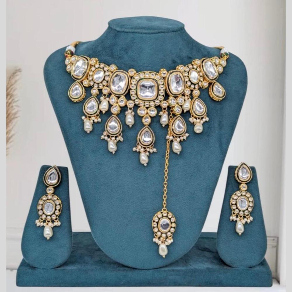 Sona Covering Gold Plated Kundan Stone And Pearl Necklace Set