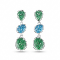 Urthn Beautiful Silver Plated Rasin Stone Long Dangler Earrings for Women Trendy Ethnic Jewellery(Pack Of 3)