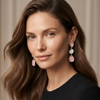Urthn Beautiful Silver Plated Rasin Stone Long Dangler Earrings for Women Trendy Ethnic Jewellery(Pack Of 3)
