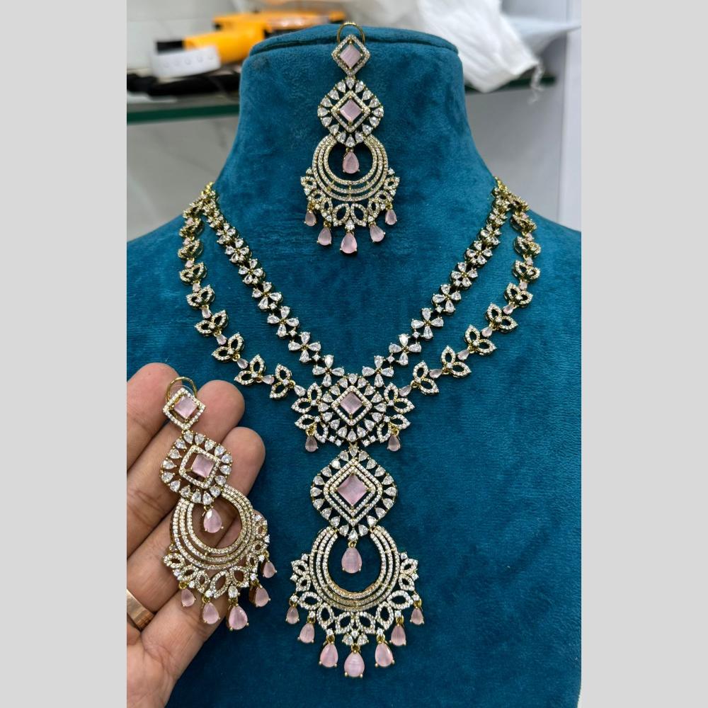Sona Covering Gold Plated American Diamond Long Necklace Set
