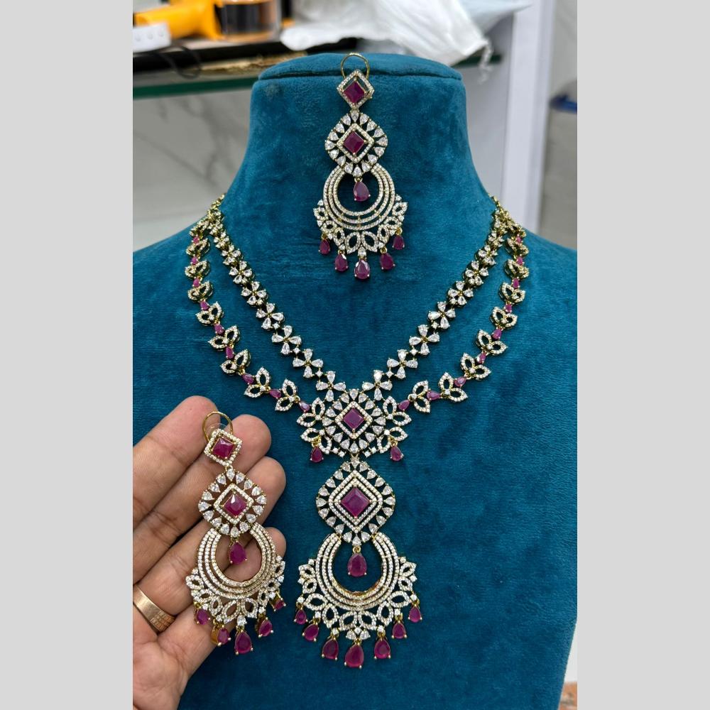Sona Covering Gold Plated American Diamond Long Necklace Set