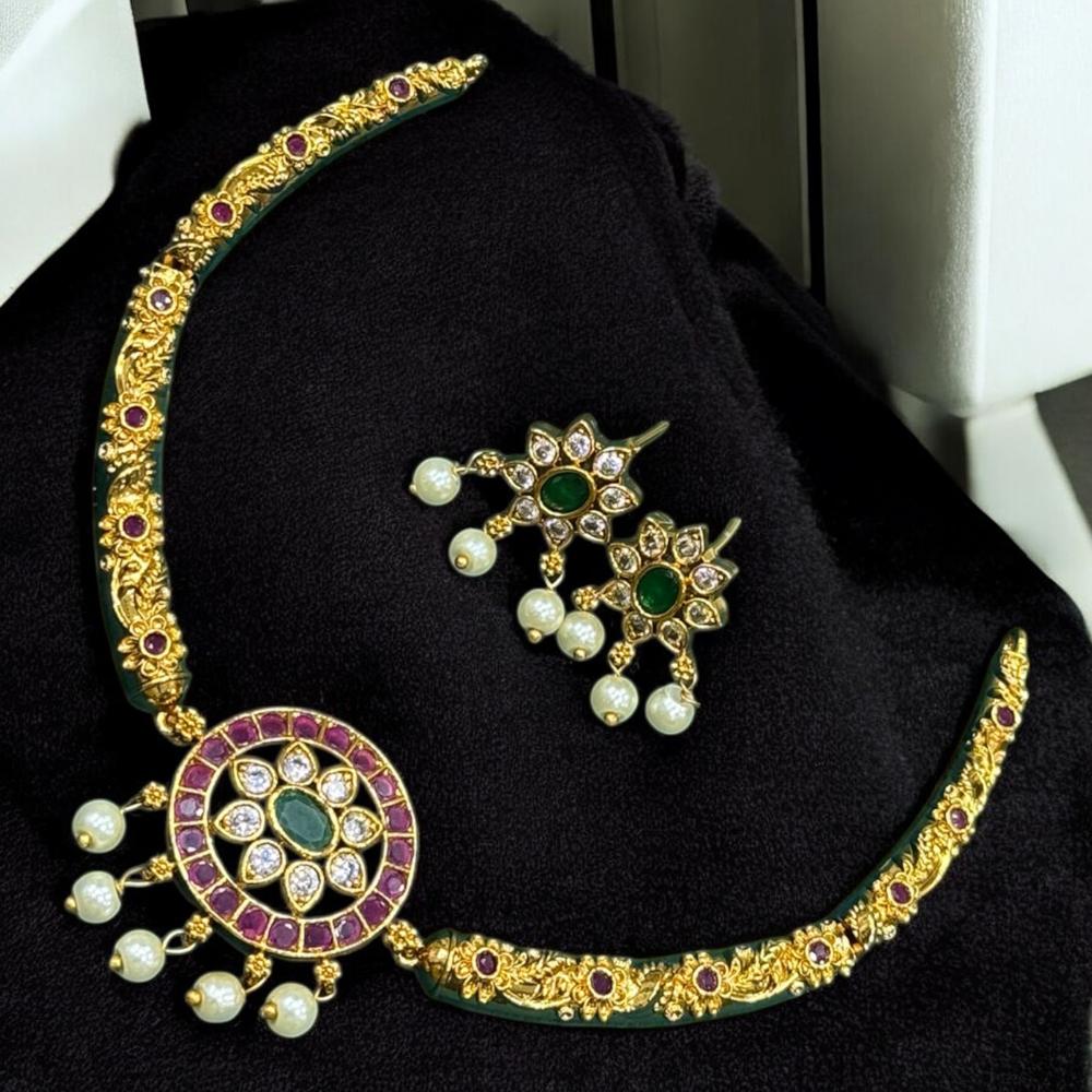 Sona Covering Gold Plated Pota Stone And Austrian Necklace Set
