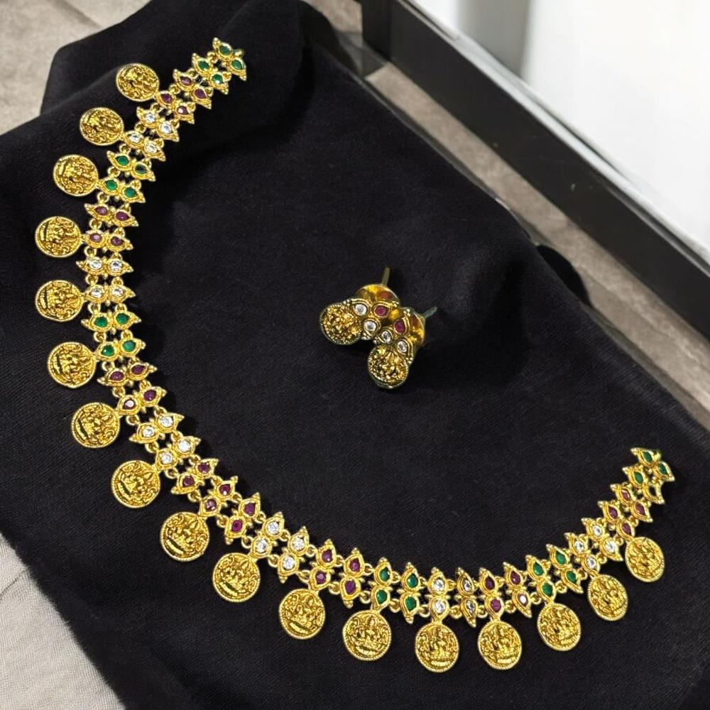 Sona Covering Gold Plated Pota Stone And Austrian Temple Necklace Set