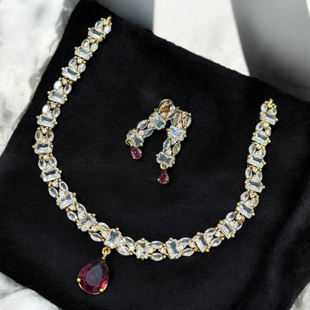 Sona Covering Gold Plated American Diamond Necklace Set